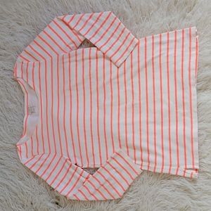 J. CREW Striped 3/4 Sleeve Boatneck Top Small Cream & Neon Orange